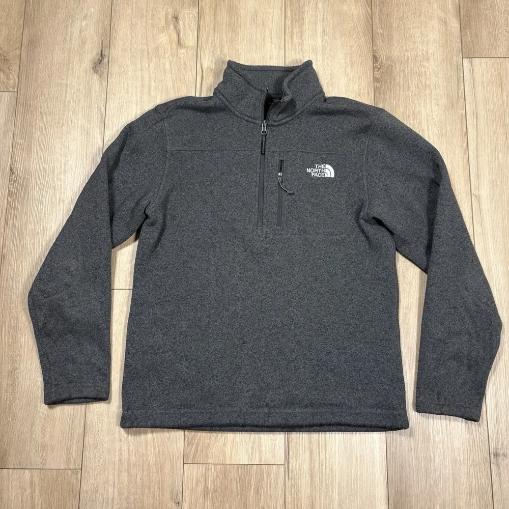 The North Face Quarter‎ Zip Fleece Pullover Mens M Gray Sweater Knit Jacket